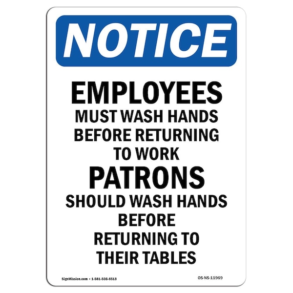 OSHA, Employees Must Wash Hands Before, 18in X 12in, 12" W, 18" L, Portrait, OS-NS-D-1218-V-11969